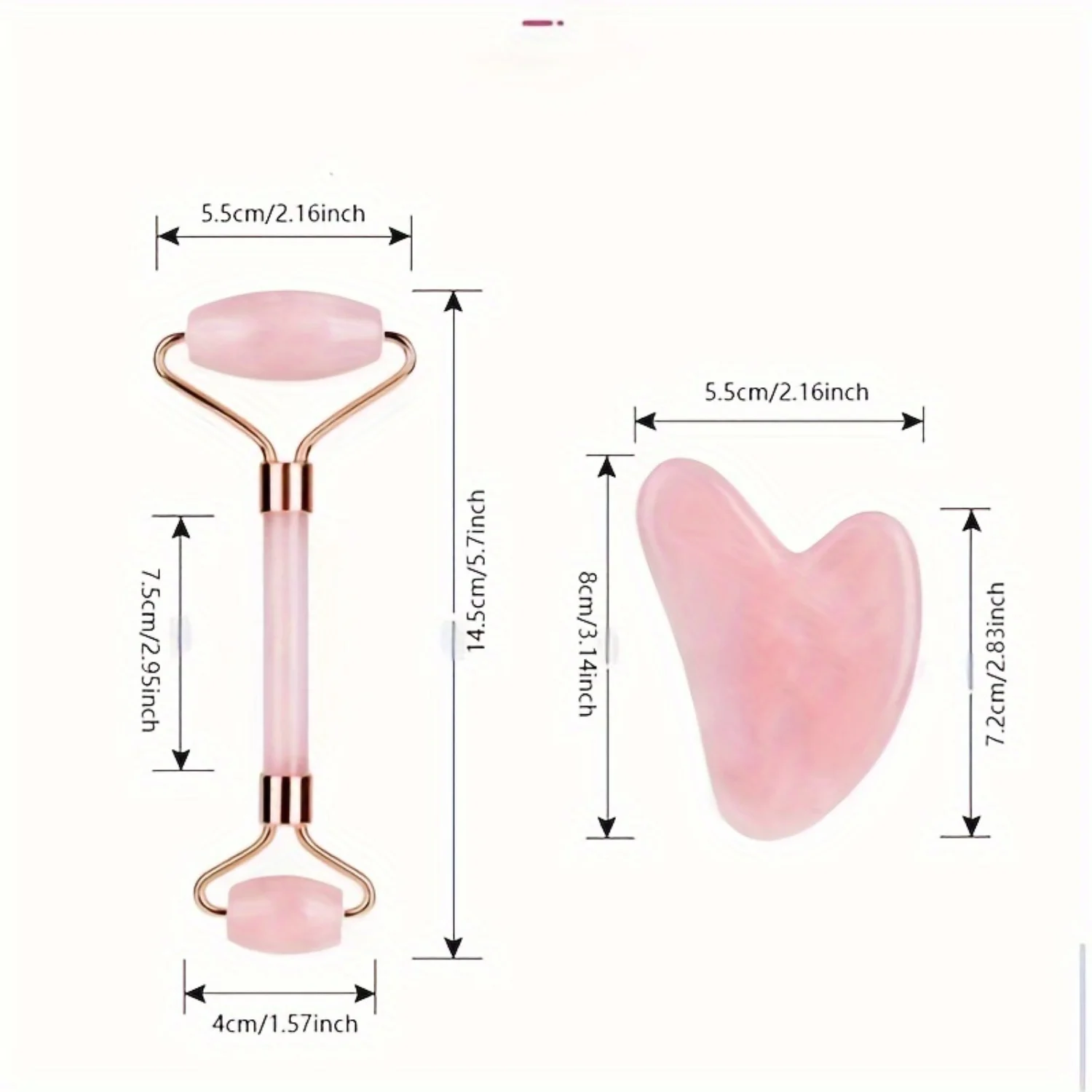 2피스 옥 롤러 & 괄사 세트 (눈, 목 & 피부 관리용) - 하트 모양 얼굴 마사지기 - 듀얼 헤드 뷰티 스크래핑 도구