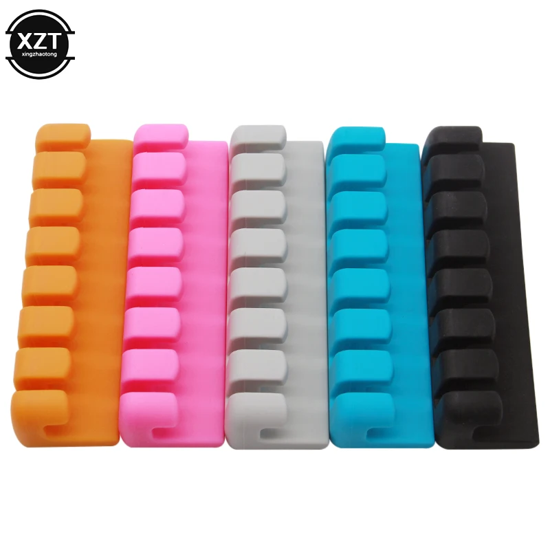 8 Holes USB Cable Organizer Cable Clamp Wire Winder Headphone Earphone Holder Cord Silicone Clip Phone Line Desktop Management