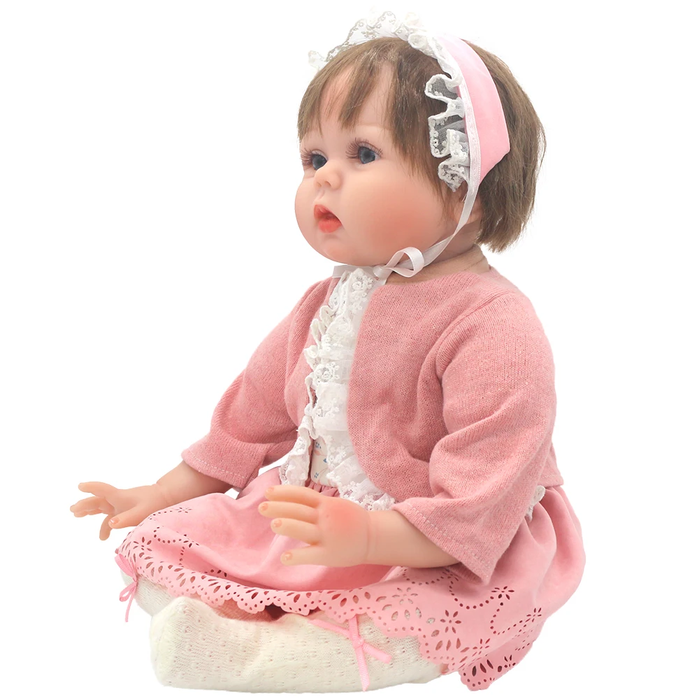 Sweet Pink Lace Doll Clothes Set for 22 Inch Baby Doll, Polyester Outfit with Cardigan Dress Hat Socks, No Doll Included