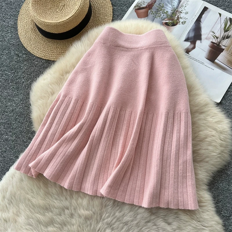 Damen-Strick-Minirock mit hoher Taille, plissierter Swing-Rock, Herbst-Winter, warm, weich, A-Linien-Rock, Damen-Freizeitkleidung, Alltagsbekleidung, Unterteil 644 – Detail 16