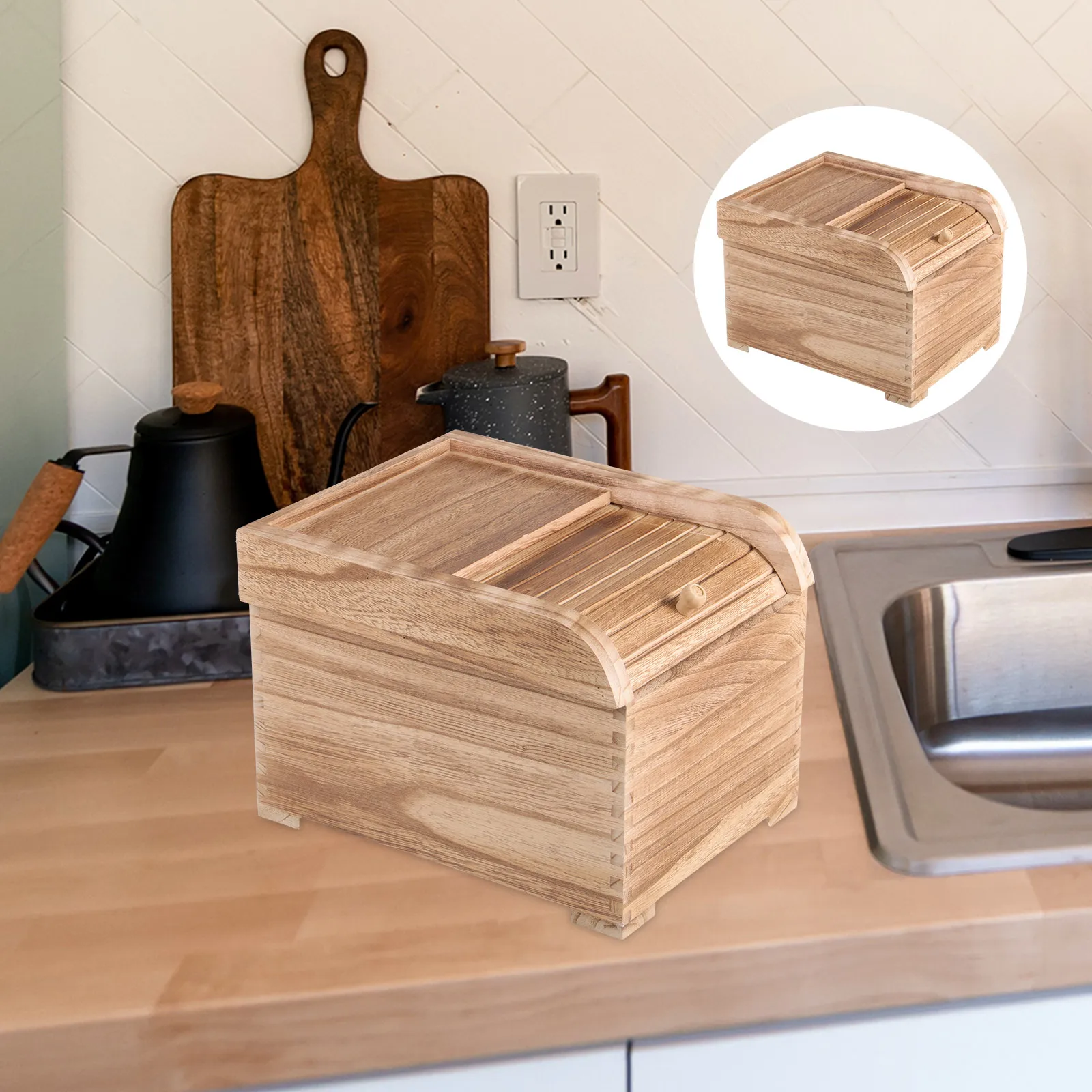 

Solid Wood Rice Storage Container Light Roasted Sealed Wooden Dry Food Cereal Grains Beans Large Capacity Anti