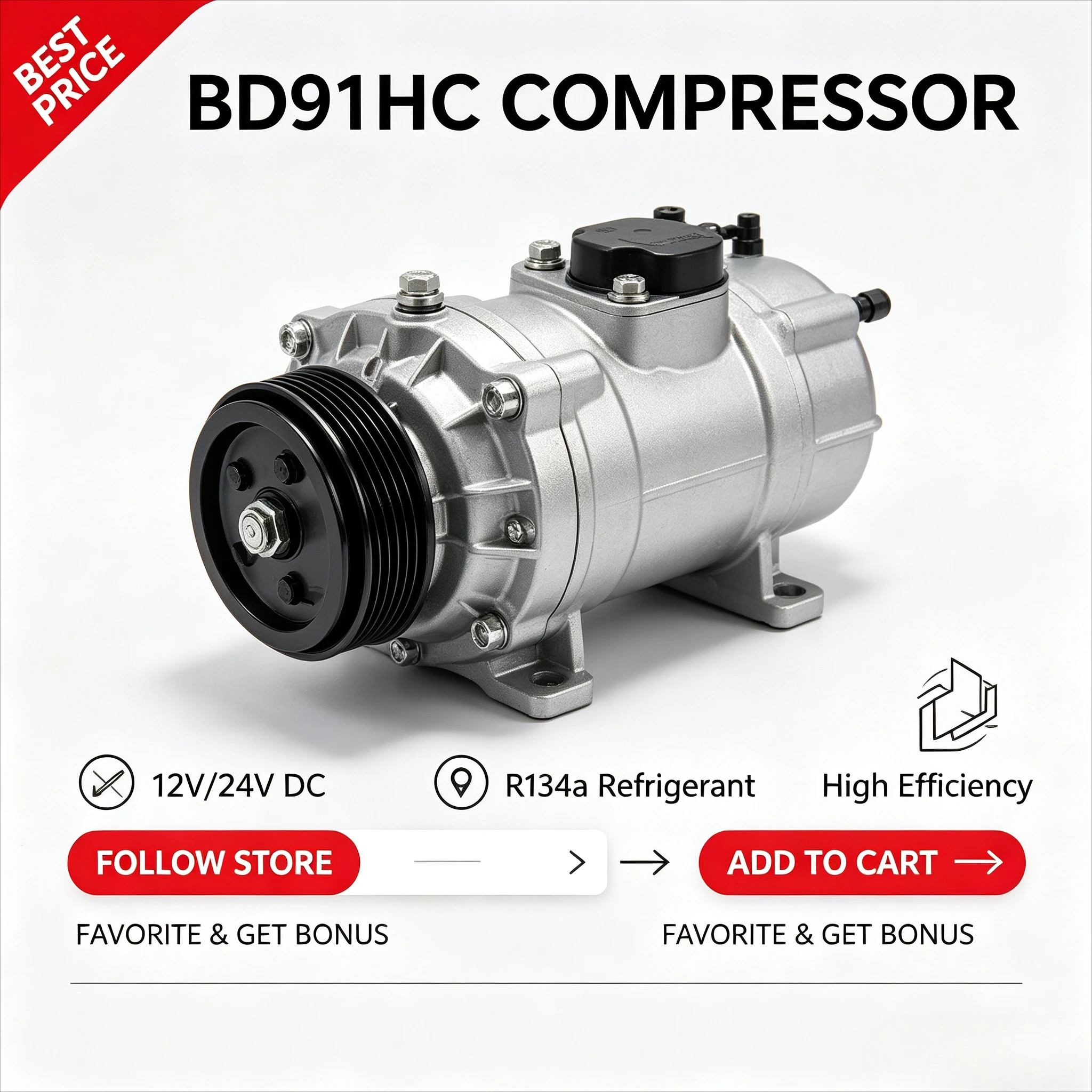 BD91HC 12V 24V DC Compressor Unit R134a, Refrigeration Cooling System for 600L Fridge Freezer, Optional Temperature Controller