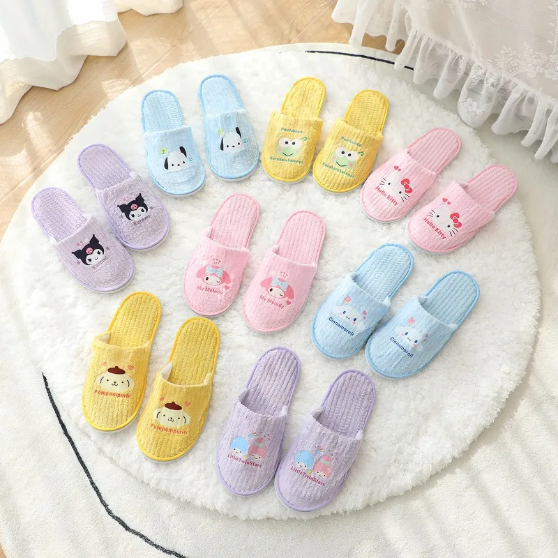 

Sanrio Hello Kitty Cinnamoroll Anime Kawaii Travel Portable Slippers Cute Kuromi My Melody Hotel Washable Coral Shoes Gifts