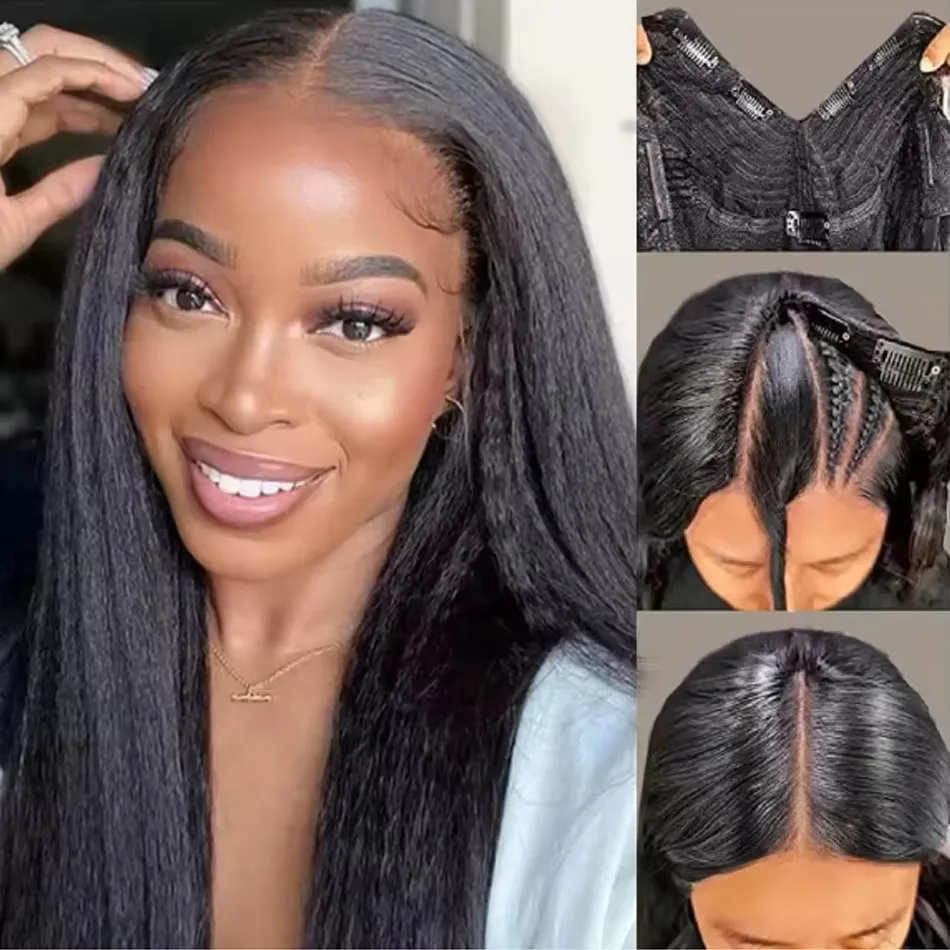 22 Inch kinky Straight V Part Wig Upgrade U Part Wig Virgin Human Hair Clip Wig Natural Looking Daily Wear Party Gift Wig