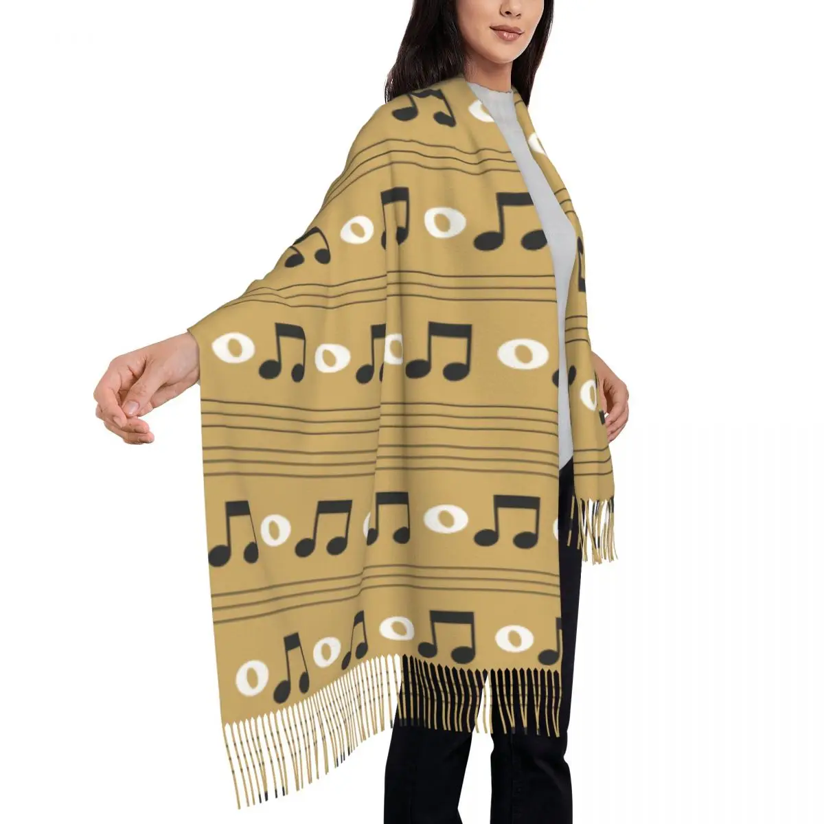 Music Note Piano Women's Pashmina Shawl Wraps Fringe Scarf Long Large Scarf