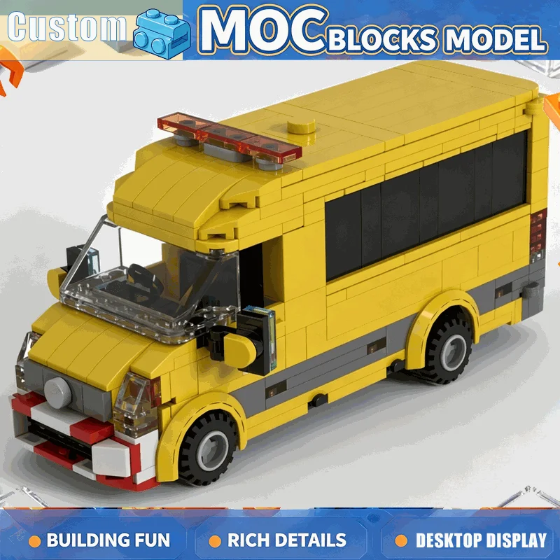 584PCS MOC City Large Panel Van Yellow Transport Vehicle Model Custom Building Blocks DIY Creative Assembly Educational Toy Gift