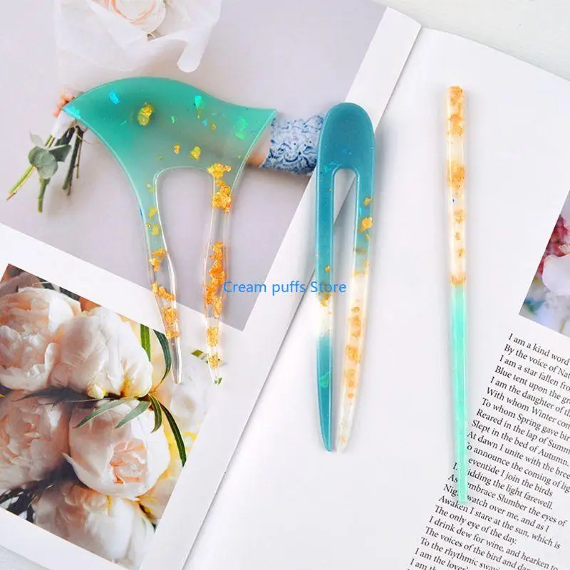 50LE 3Pcs Barrette Hair Clip Silicone Epoxy Resin Mold Hair Pin Jewelry Casting Mold