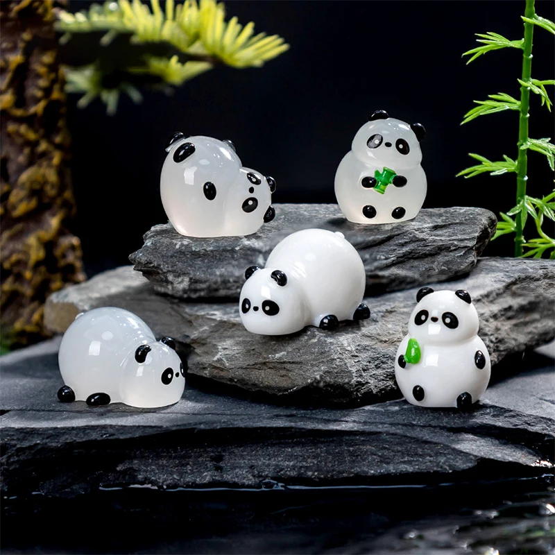 Cute Cartoon Luminous Bamboo Panda Toy Model Desktop Mini Ornaments DIY Home Decorations Drop-resistant Car Ornaments Gifts