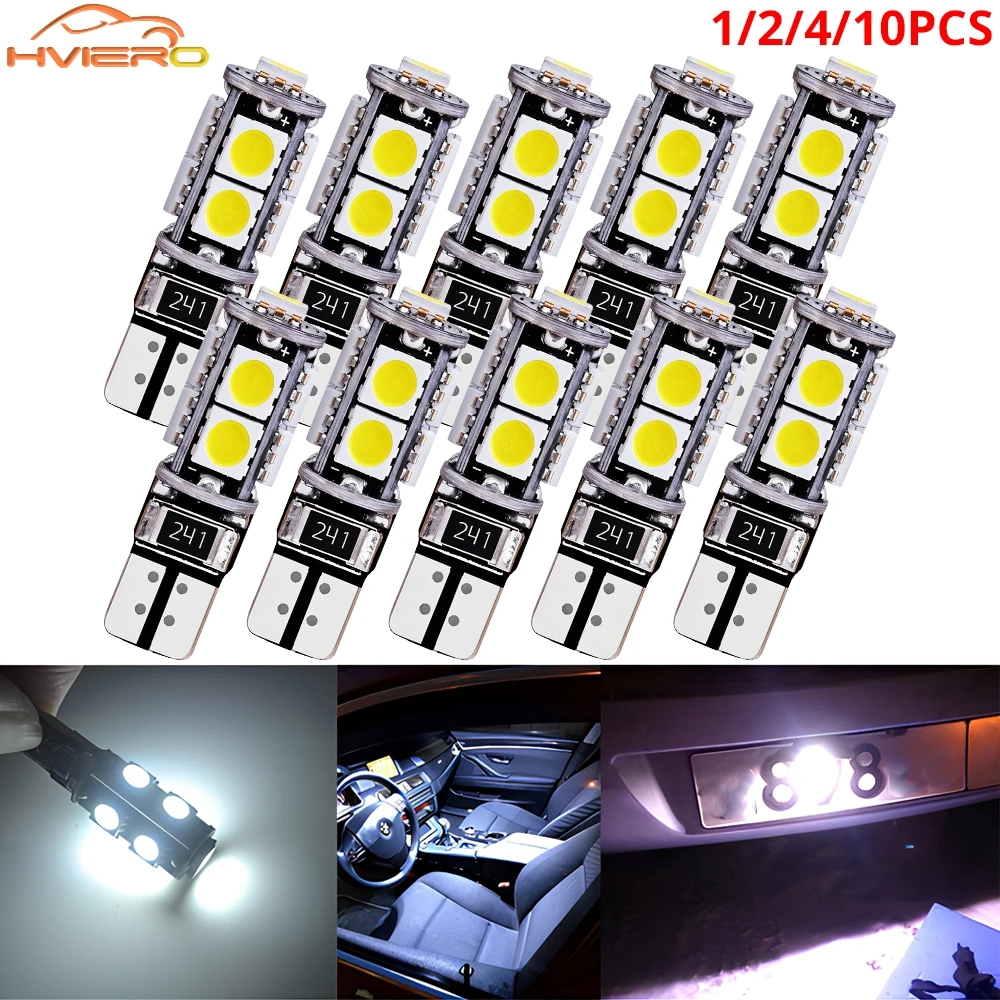 

1/2/4/10Pcs Car Led CANBUS Error Free License Plate Lights T10 W5W 194 5050 9smd Interior Dome Reading Bulb Wedge Clearance Lamp