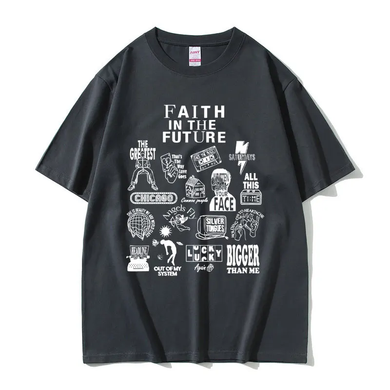 Limited Edition Faith in The Future Concert Print Tshirt Male Black Tshirt Men's Oversized T Shirts Men Hip Hop Fashion T-shirts