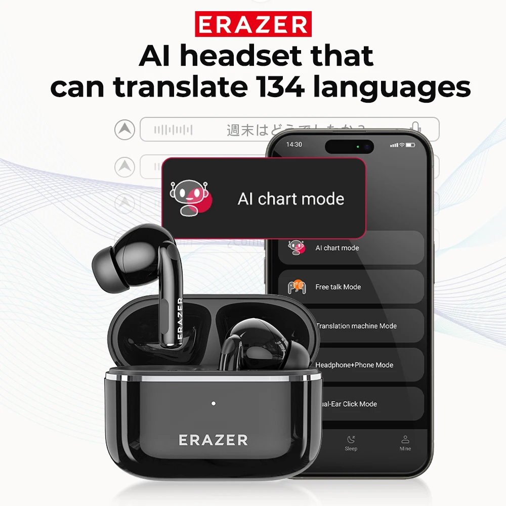 ERAZER XT89 PRO سماعات ترجمة بلوتوث 5.4 سماعات رأس لاسلكية للدردشة، تطبيق معادل ترجمة في الوقت الحقيقي