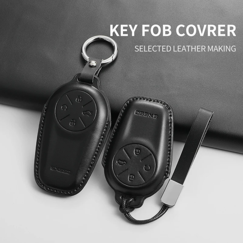 Leather Car Key Case Cover Fob For Chery EXEED LX TXL AtlantiX ET ES VX FL RX CDM PHEV Car Remote Keychain Case Shell Accessorie