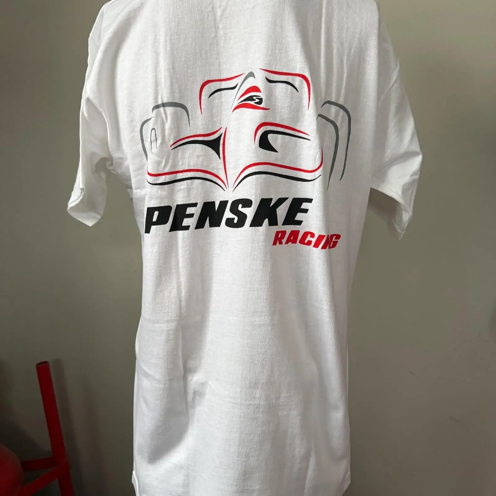 Penske Racing White T shirt Back Print Red Black Gray Race Car Casual Motorsport vintage Washed fashion Breathable Stretched