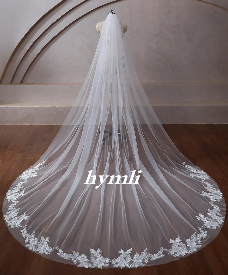 1 Layer Lace Applique Wedding Veil Tulle Bridal Veil with Metal Comb