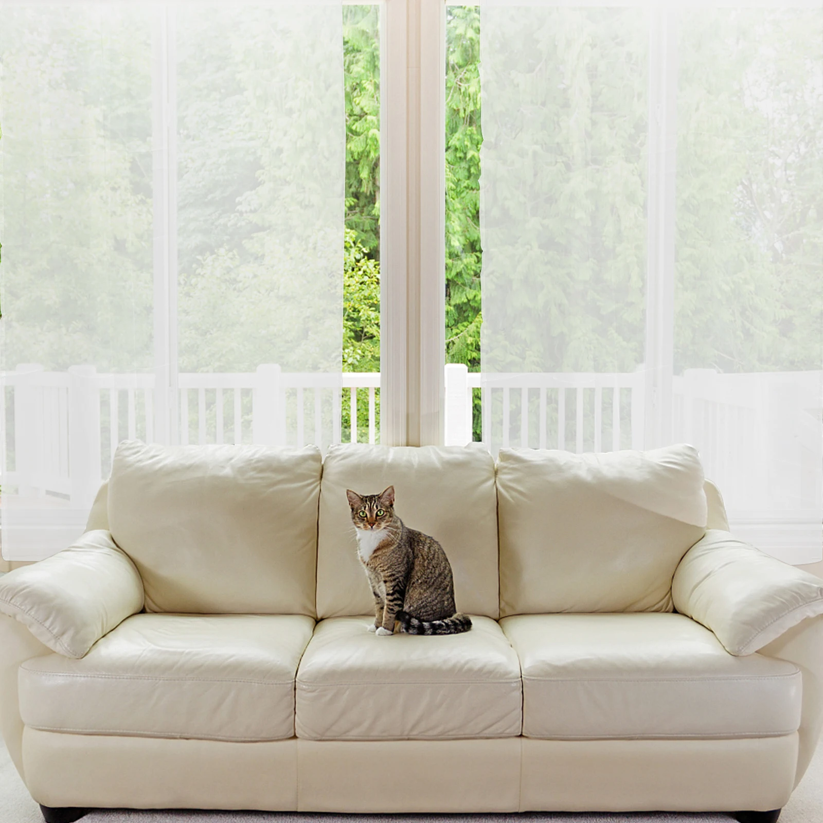 

2Pcs White Sheer Curtain Set Long Flowing Window Drapes Soft Semi Sheer Fabric for Bedroom Living Room Window Treatment