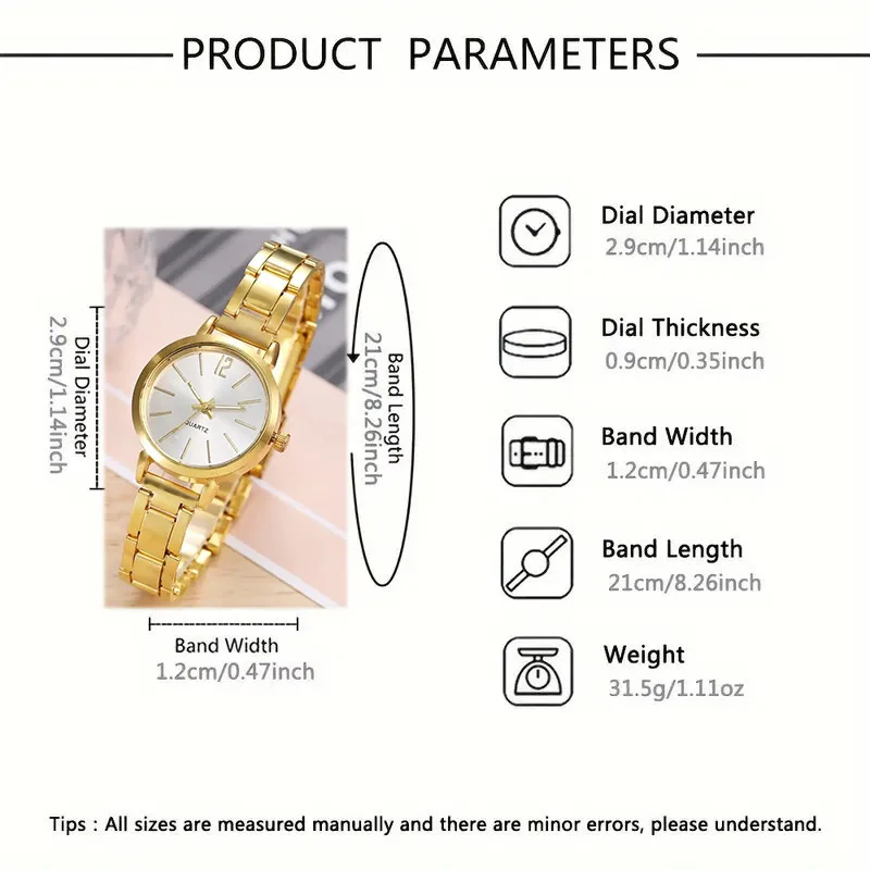 Fashionable 5Pcs Quartz Watch Jewelry Set, Versatile Everyday Accessory Gift for Her & Him