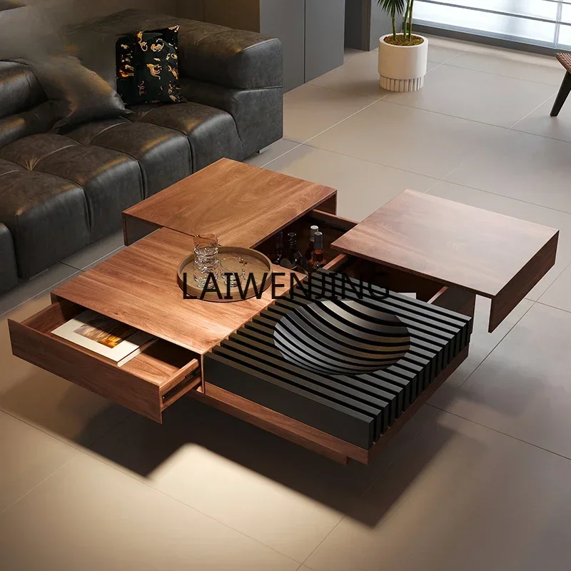 

LYN high-end square coffee table retractable tea table medium antique walnut color low table