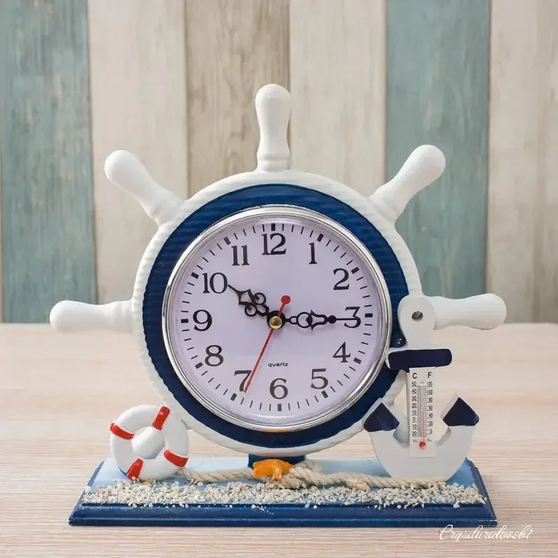 Rudder Table Clock Vintage Home Decoration Mediterranean Style Creative Swinging Children Room Rudder Crafts Ornaments
