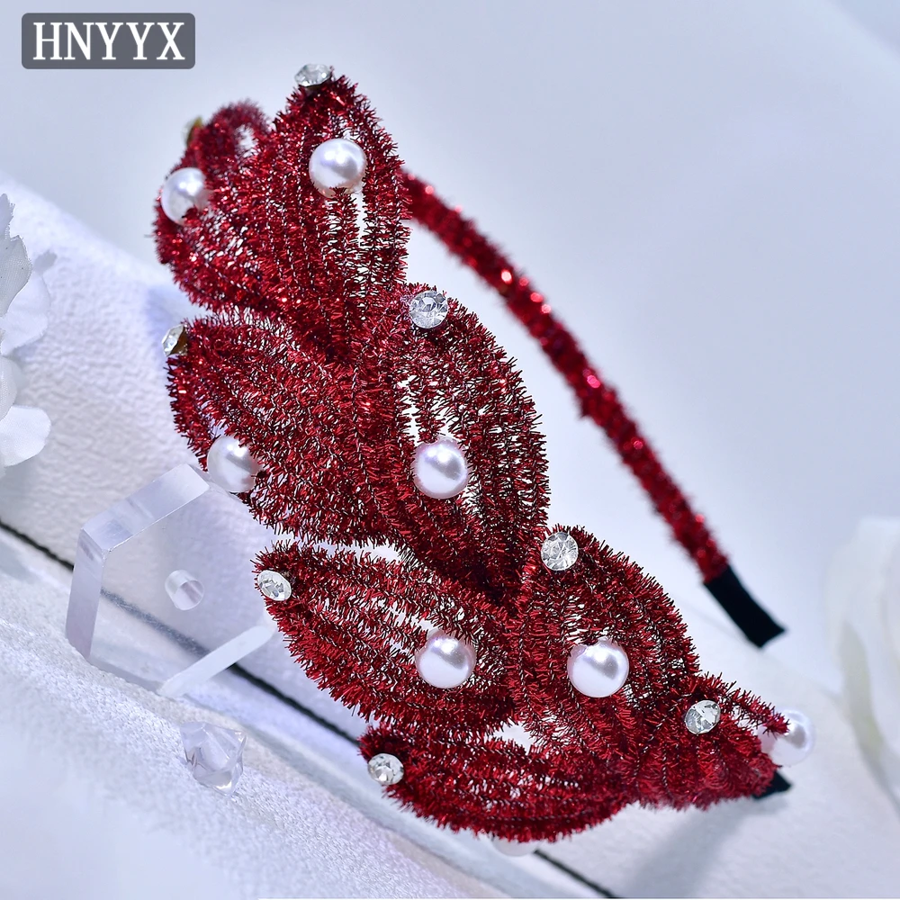 

HNYYX Red Wedding Hair Accessories Handmade Women's Jewelry Headbands Trendy Bridal Headdress Wedding Hair Decoration A371