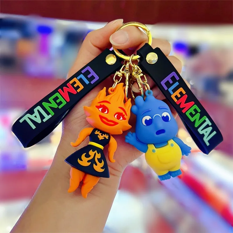 Creative Anime Crazy Elemental City Keychain Chao cool wind, fire, water and earth elements keychain men and women's bag pendant