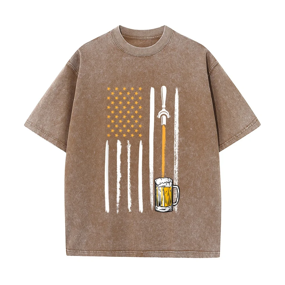 Craft Beer American Flag USA 4th July Brewery Alcohol Lovers T-Shirt Oversized Short Sleeve Clothing Cotton Tee Layering
