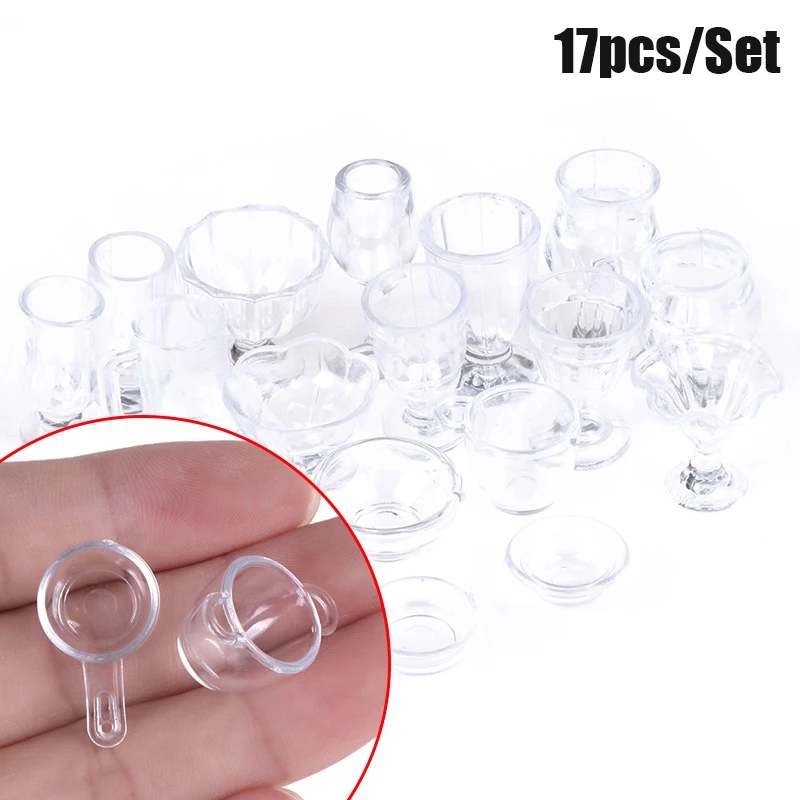 17 قطعة/المجموعة البسيطة شفافة أدوات المطبخ لعبة شرب أكواب طبق لوحة أدوات المائدة المنمنمات DIY التظاهر اللعب #1