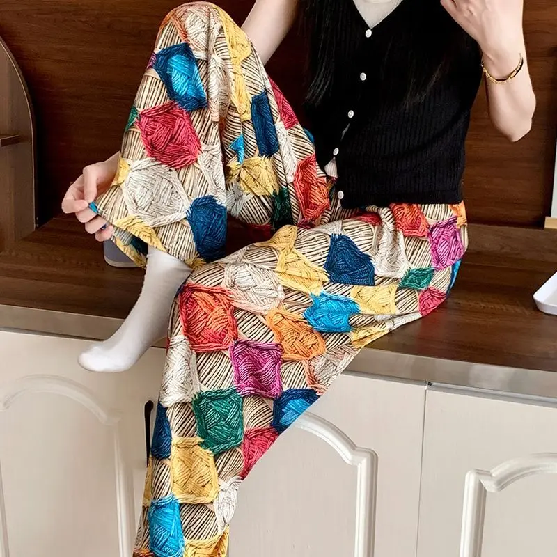 Women Pajama Pants Summer Lightweight Lounge Pants Cartoon Print Loose Plus Drawstring Elastic Waist Home Wear Outdoor Pants