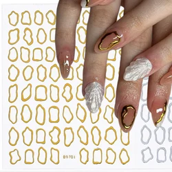 1Pc 3D Gold Hollow Irregular Geometric Nail Stickers Holo Metal Frame Gold/Silver Decals Square Self Adhesive Sliders Nail Deco