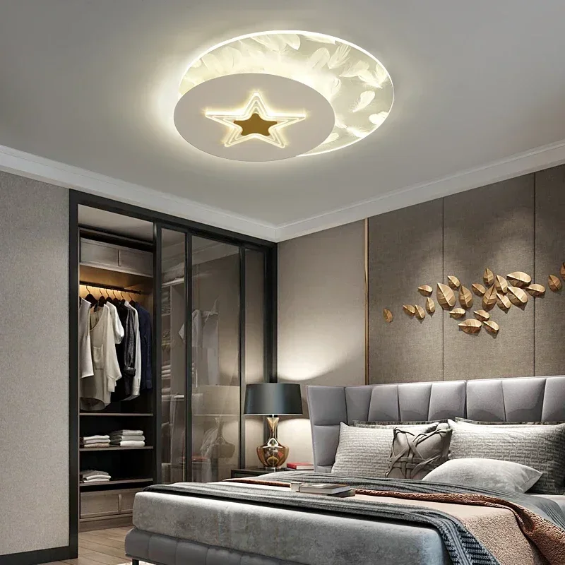 LED Feather Ceiling Lamp for Bar Kitchen Office Lighting Surface Mounted Master Bedroom Decorative Light Fixture
