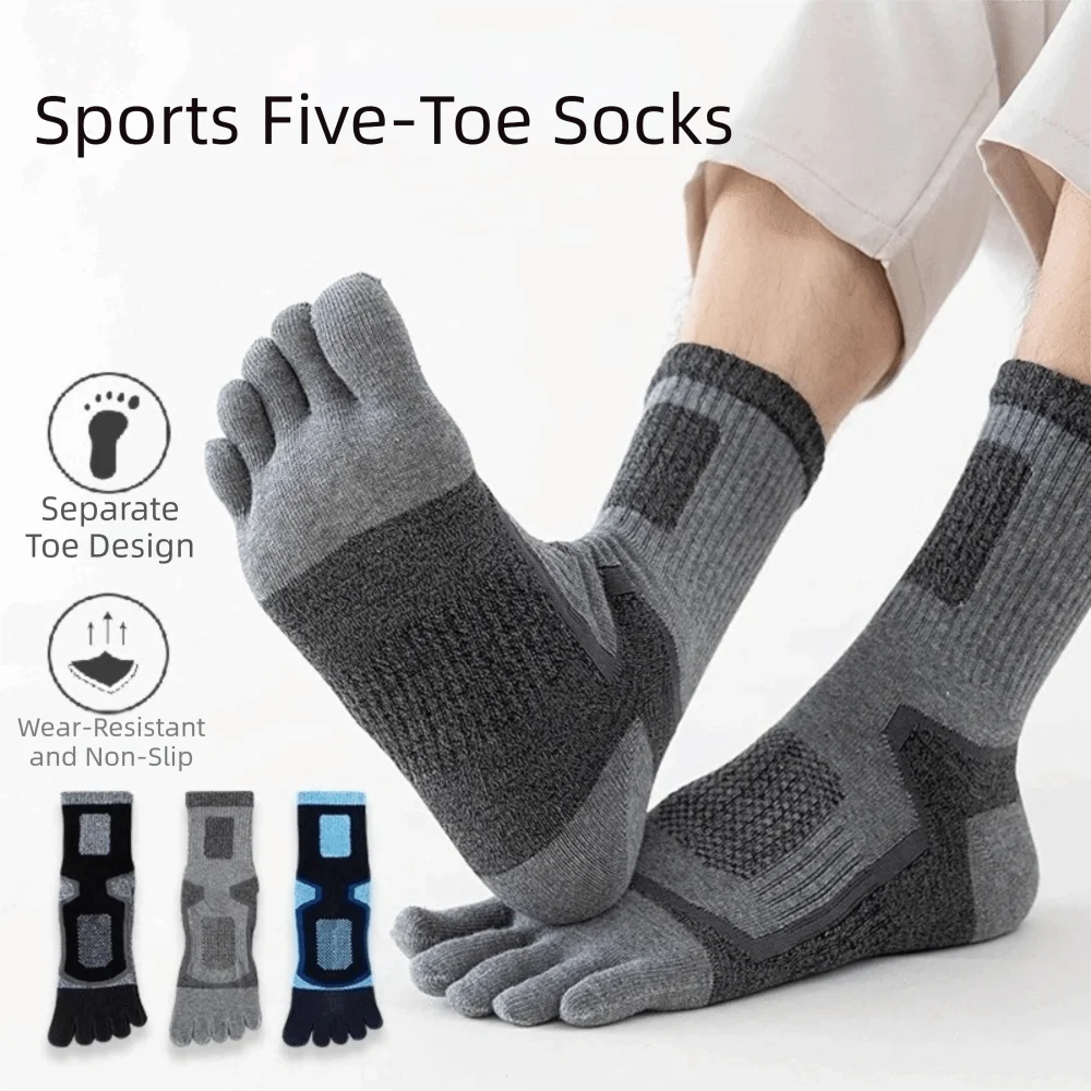 Mid-calf Sock Breathable Five Finger Socks Quick Dry Sweat-Absorbent Split-toe Socks Anti-odor Mesh Men Socks Outdoor Sports