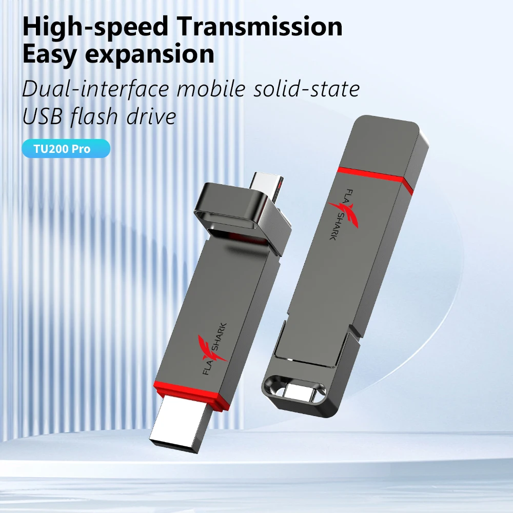 FLASHARK TU200 Pro 1TB USB3.2 Gen2 Solid State Pen Flash Drive 430MB/s High Speed Metal Case USB-C OTG Flash Stick