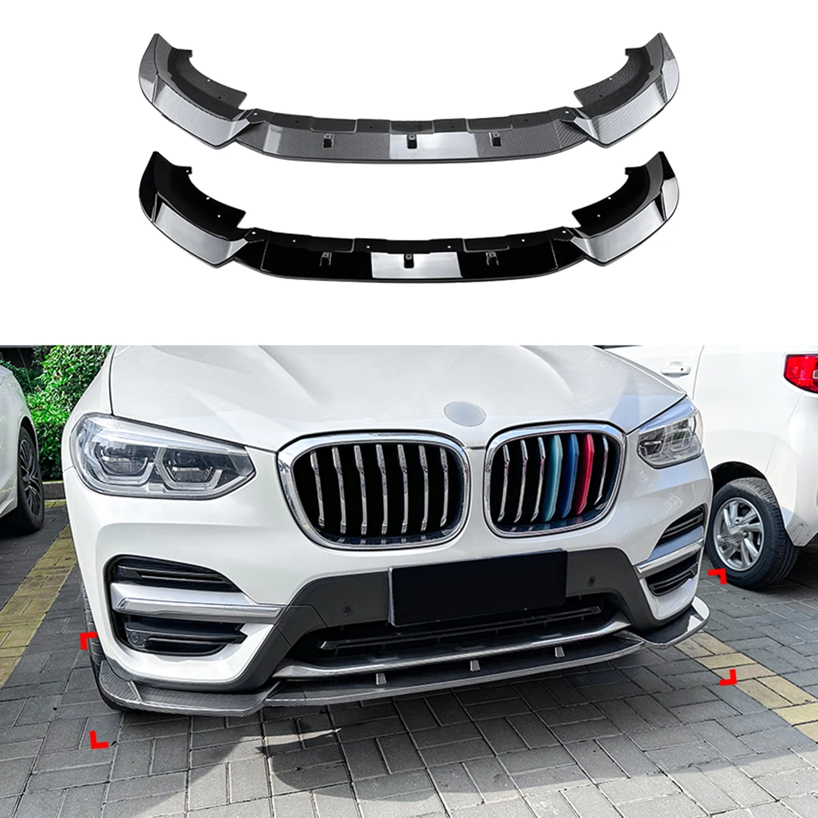 

Front Bumper Spoiler Lip For BMW X3 G01 X4 G02 06.2018-2021 Normal Version Gloss Black/Carbon Fiber Look Lower Splitter Blade