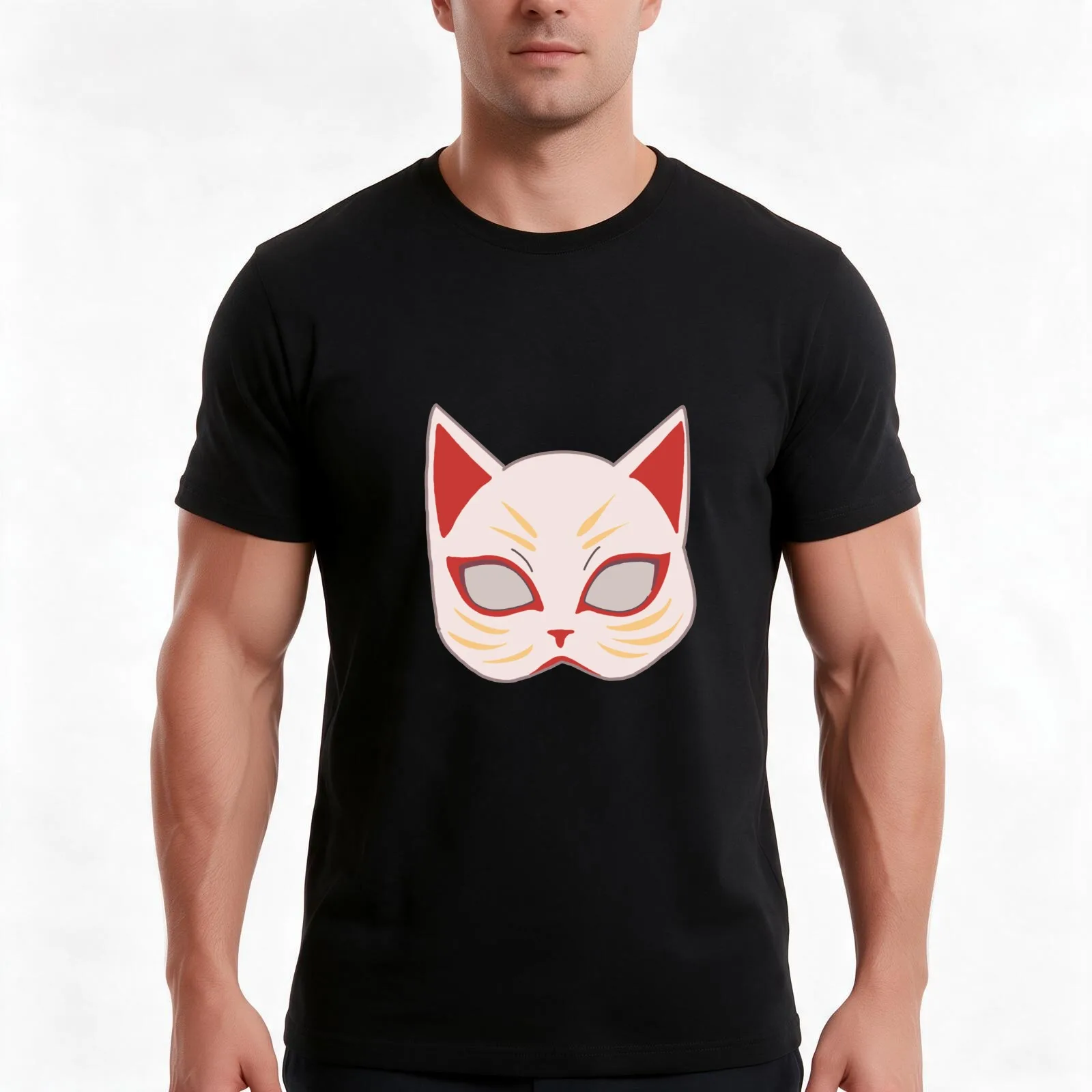 A Whisker Away Cat Mask T-Shirt, Summer Casual Cotton Tee, Oversized Streetwear Tops, Vintage Graphic Print, Unisex Men Women
