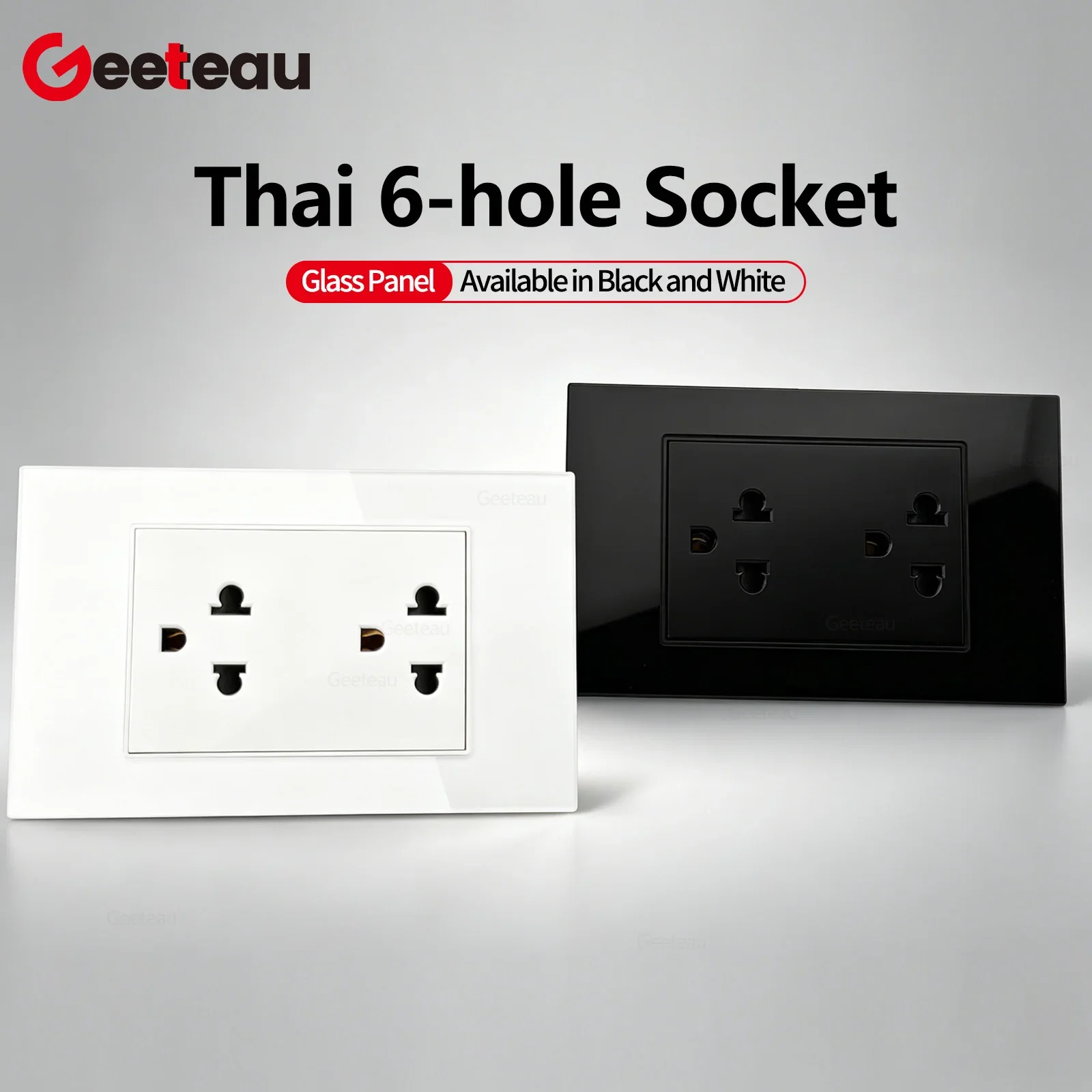 Geeteau Thai American Multifunctional 118mm Socket Black White Glass Panel Wall Mount Home Commercial Electrical Outlet