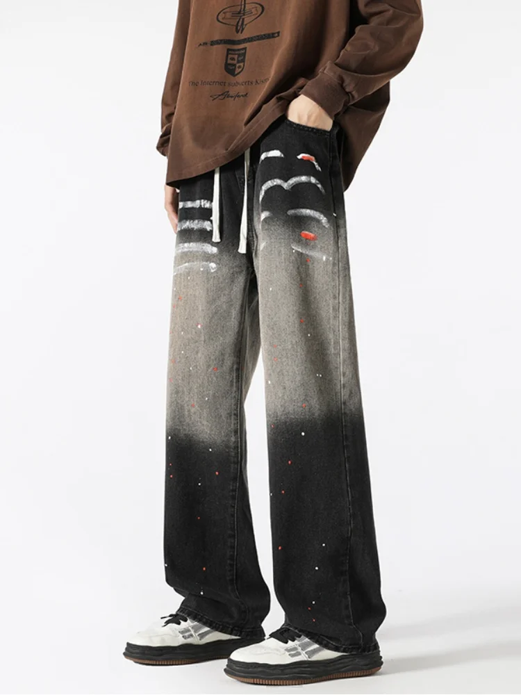 

adient fiti Men's Jeans Straight Loose Wide Leg Pants American High Street Sle Autumn New Arrival Casual Denim Jeans