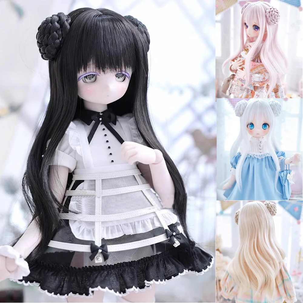 

D03-C009 children handmade toy 1/3 1/4 doll BJD/SD doll's Accessories whiteblack Bun shaped long curly wig 1pcs