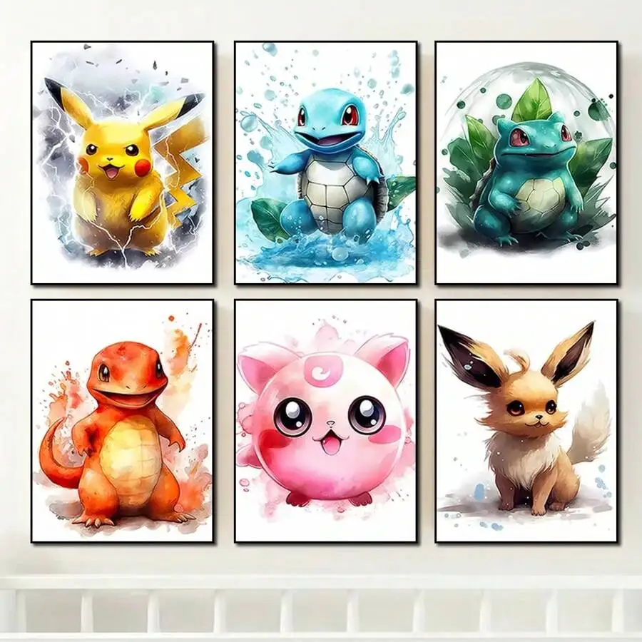 Anime Pokemon picture Canvas Painting Pikachu Squirtle Bulbasaur Poster and Cartoon Print Wall Art Picture Home Decor Kids Gi