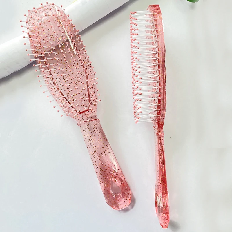 Peines transparentes brillantes para niñas, peine para masaje del cuero cabelludo, cepillo para el cabello, peine de dientes anchos, herramientas de estilismo para salón de peluquería, regalo