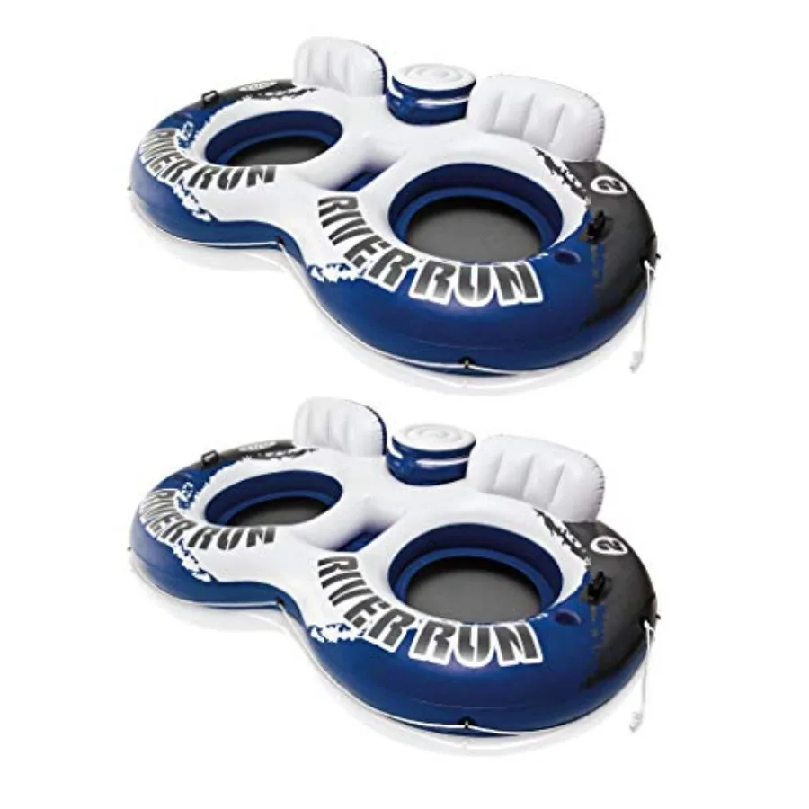 

River Run II Water Tube Float Raft Lounger with Cooler for lakes and pools, durable vinyl in blue and gray, includes cup holder