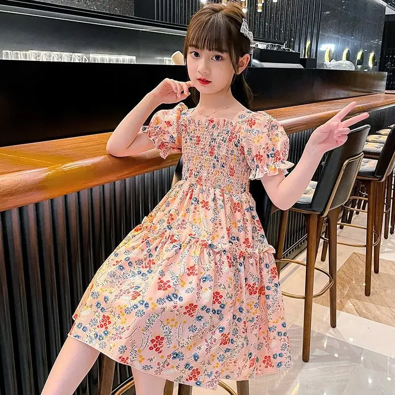 Teenage Girls Dress Summer 2023 Floral Pattern Beach Dress For Girl Bohemia Princess Children Dresses Costume 6 8 10 12 Years