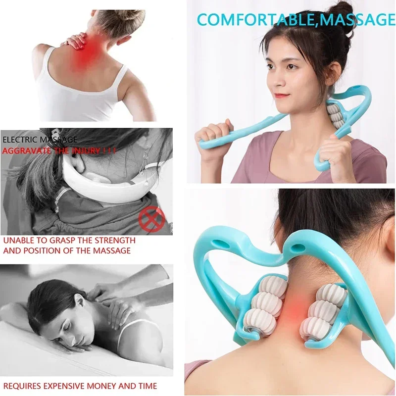 6-Wheel Cervical Spine Massage Roller Office Manual Multi-Function Relief Back Waist Shoulder Neck Clip Sports Equipment