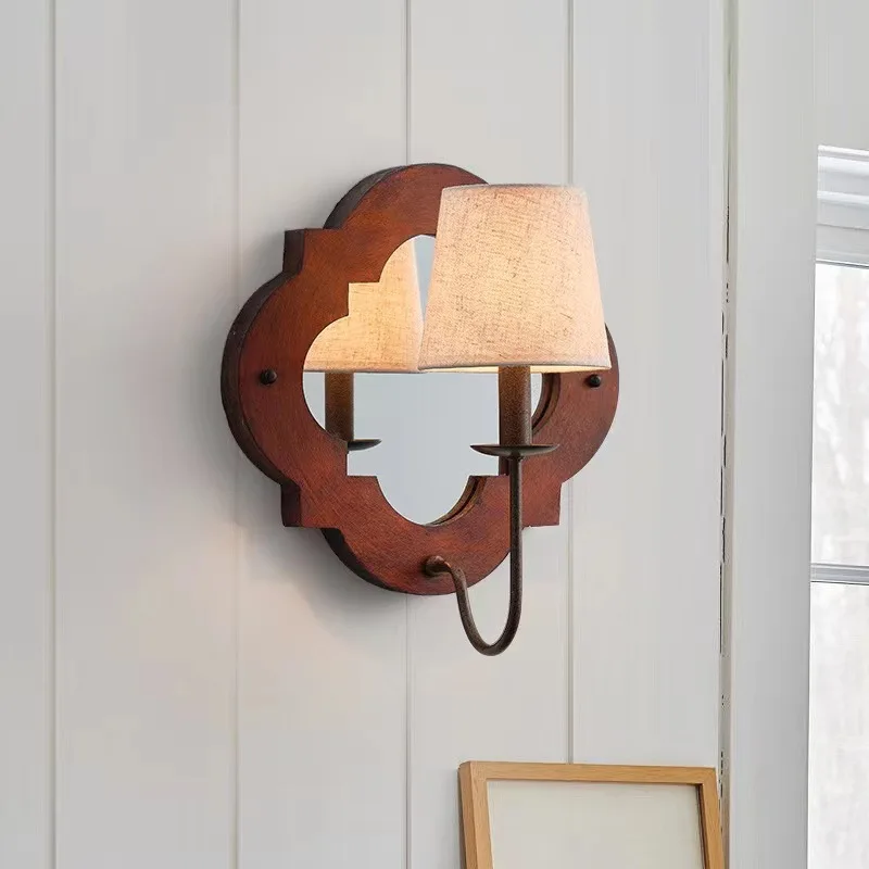 Creative Rural Wooden Frame Wall Lamp Living Room Restaurant Bedroom LED Wall Light Corridor Clothing Store Decorative Lighting