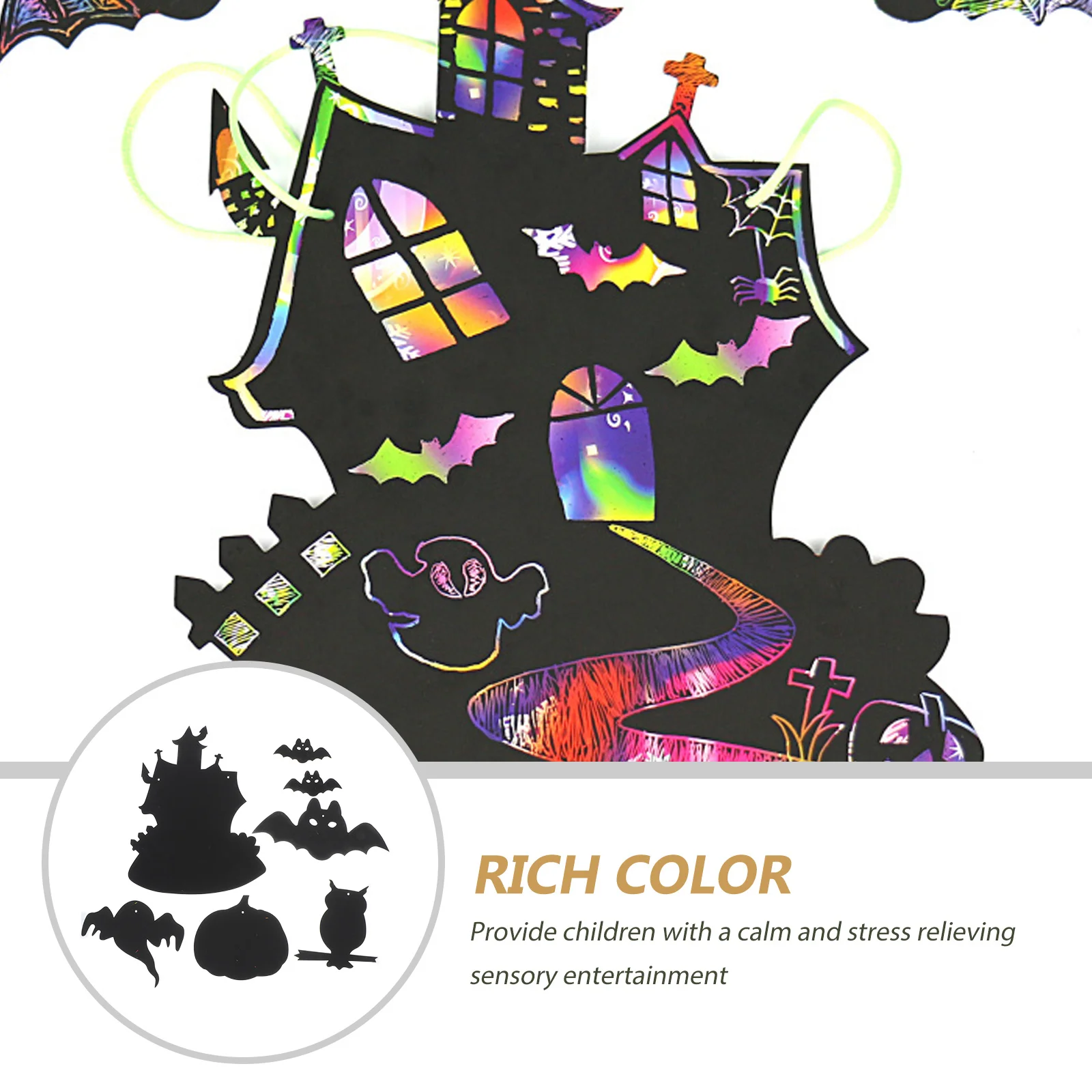 8 مجموعات DIY الحرفية أطقم قوس قزح خدش ورقة هالوين الكتابة على الجدران الفن للأطفال ديكور جدار نافذة هدية صندوق حلية التعليمية