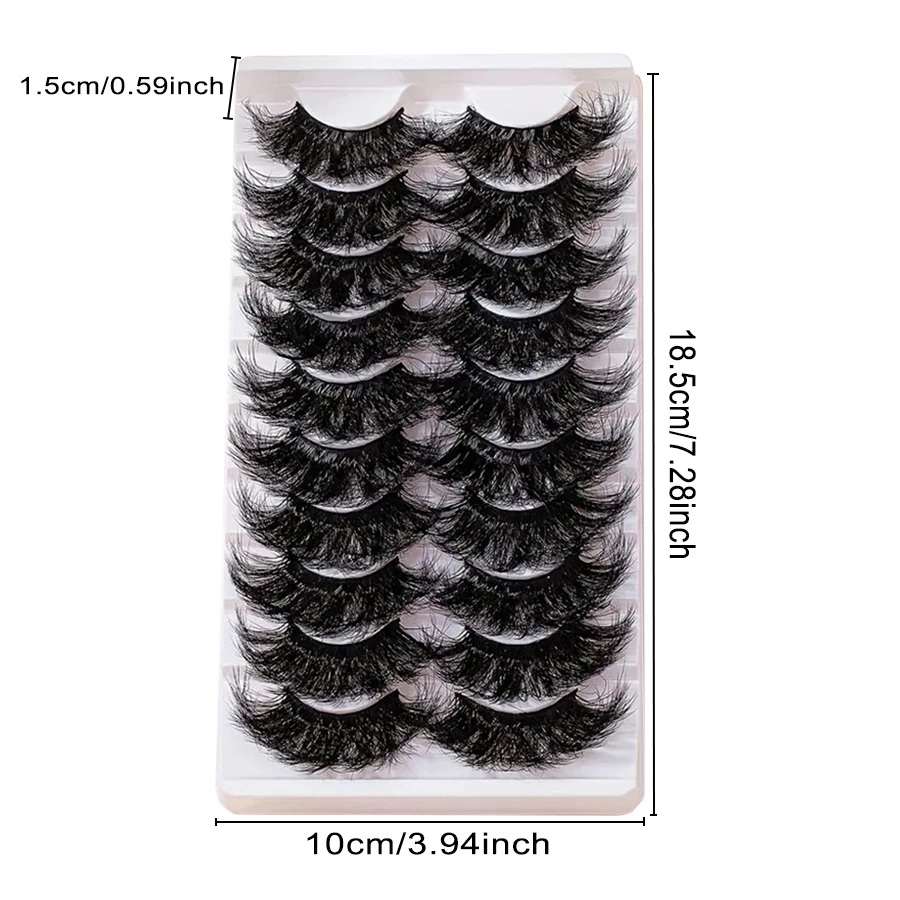 10 pairs of super fluffy fake eyelashes, artificial mink thick fluffy eyelashes, natural appearance, 8D extension, huge volume