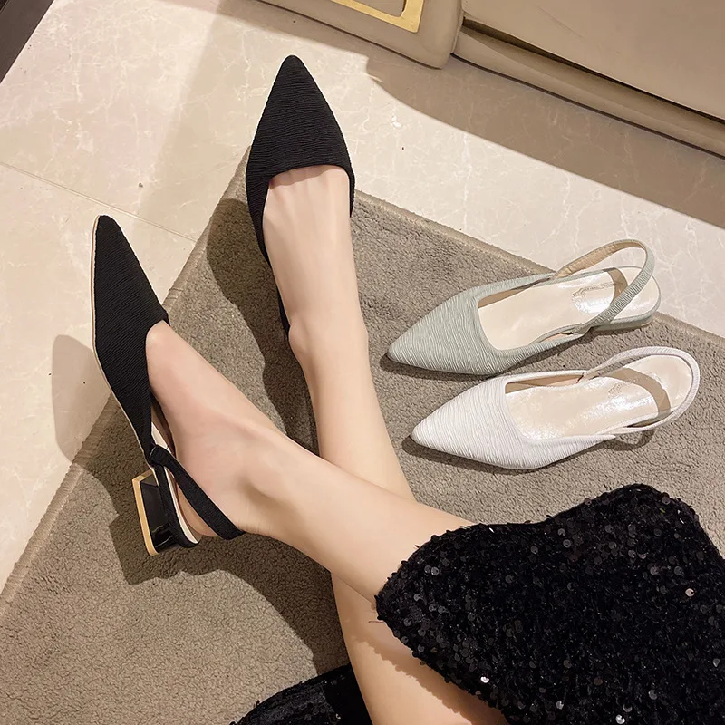 

Large Size Slip-On Sandals Women's Pointed Toe Fashionable Korean Style Thick Heel 42 Size Sandals Ladies Outdoor Wear