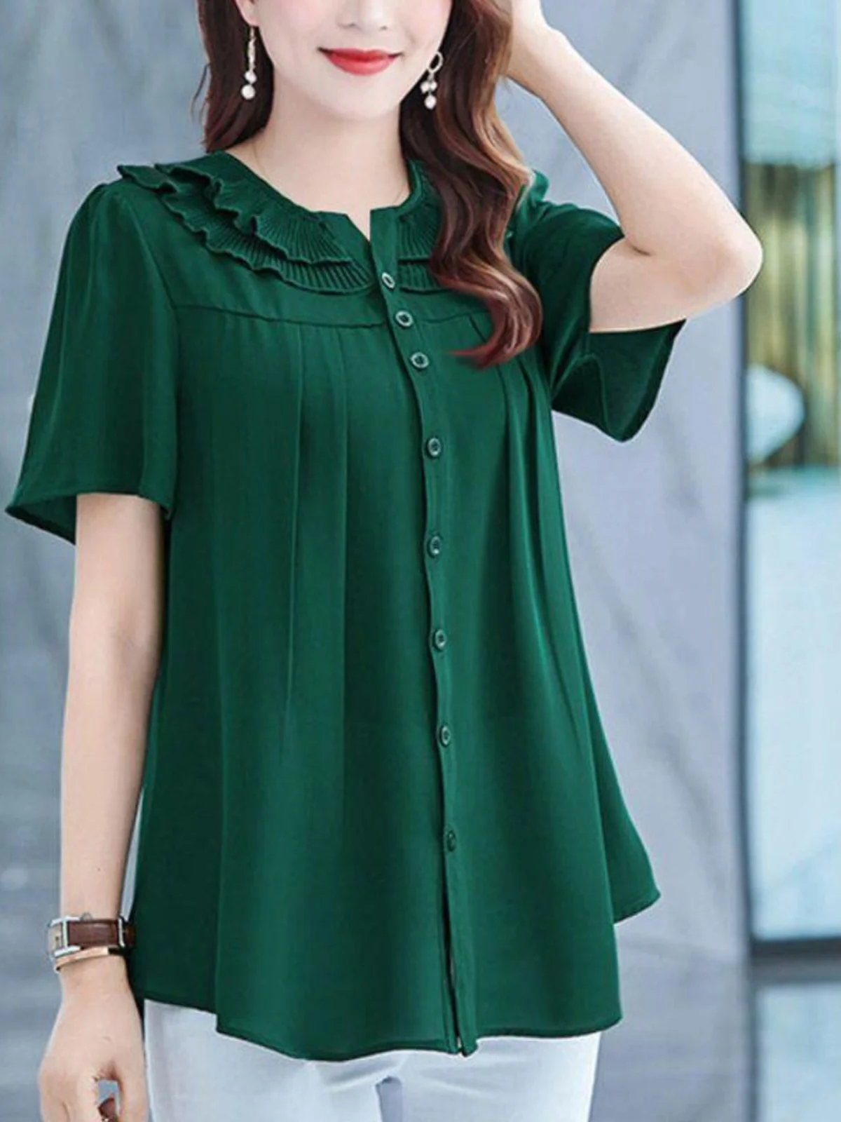 

Летняя свободная футболка для похудения с коротким рукавом для мам среднего возраста, скрывающая живот, больших размеров, модный топ