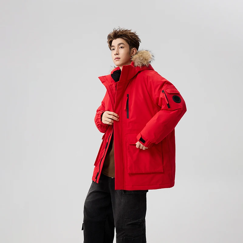 Winter Removable Fur Collar Hooded Down Jacket Men Women Outdoor Thick Duck Down Cargo Parkas Jacket Warm Coat Unisex Overcoat