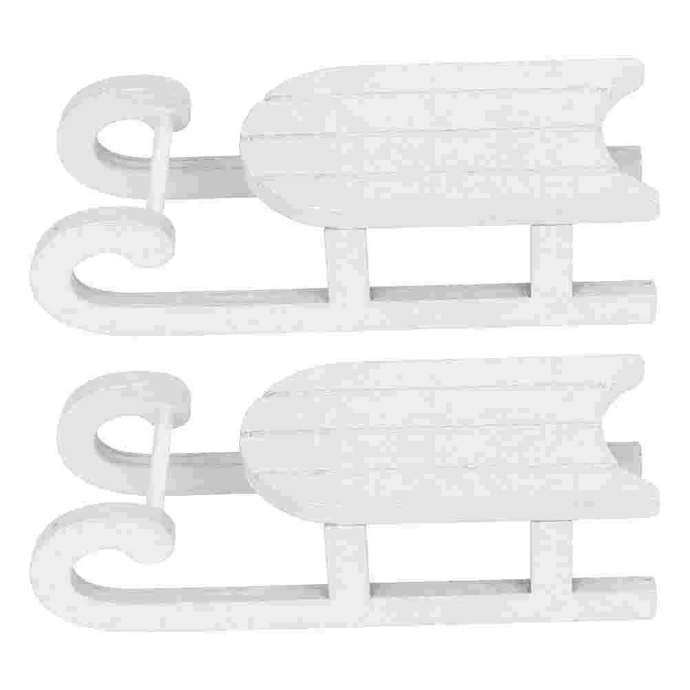 2 PCS Candy Decorations Christmas Sleigh Ornaments Outdoor Wooden Sled Adornment Cutouts White