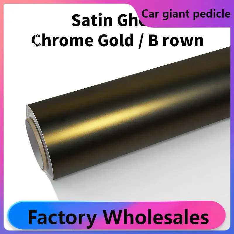 Highest quality Satin Ghost Gold Brown Vinyl Wrap film wrapping bright 152*18m quality Warranty covering voiture (PET Liner )