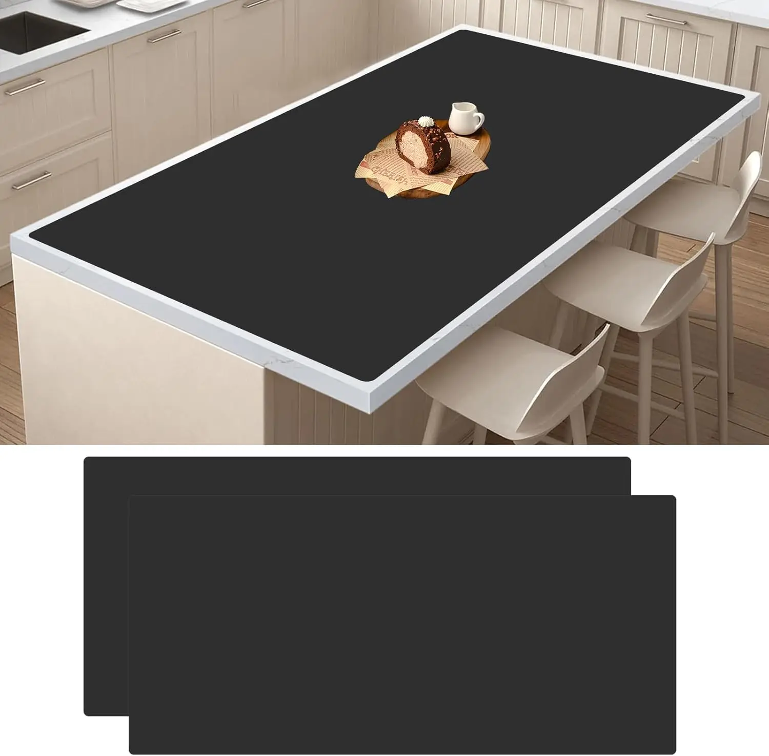 

Large Silicone Kitchen Counter Mats, 48x24 Inches Heat Resistant Waterproof Protector Black